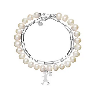 Girl with all the Pearls and Chain Bracelet Silver