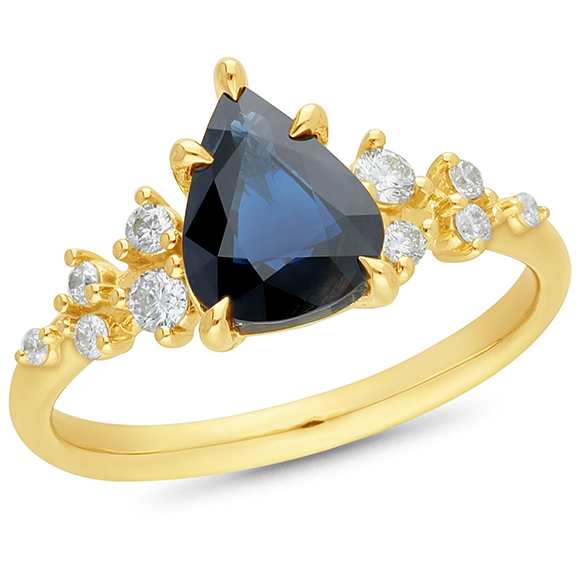 Pear Sapphire and Diamond ring
