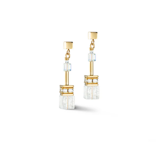 Gold & White Rock Crystals Earrings