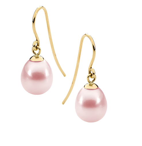 Gold Pink Drop Freshwater Hook Earrings