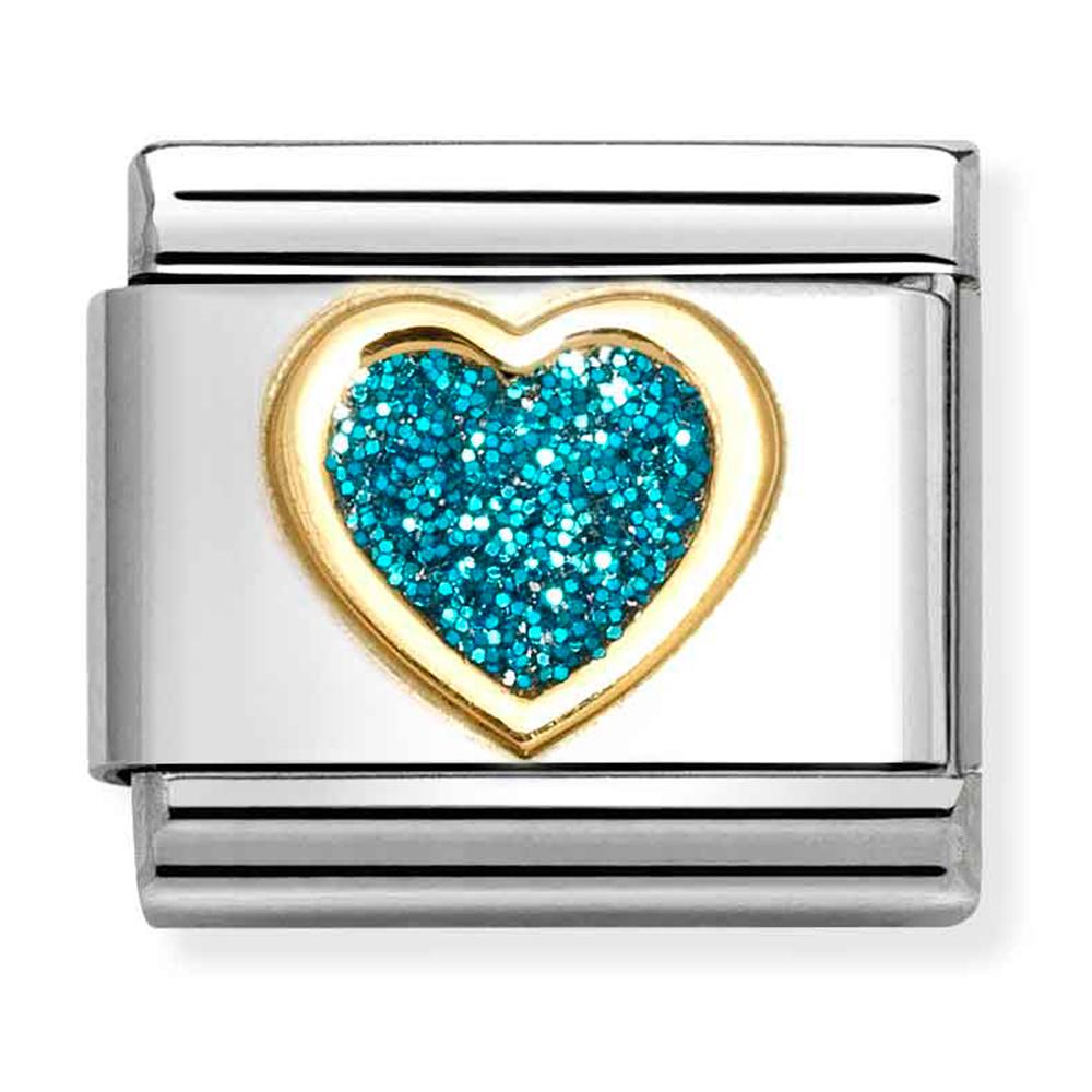 Blue Glitter Heart on stainless steel.