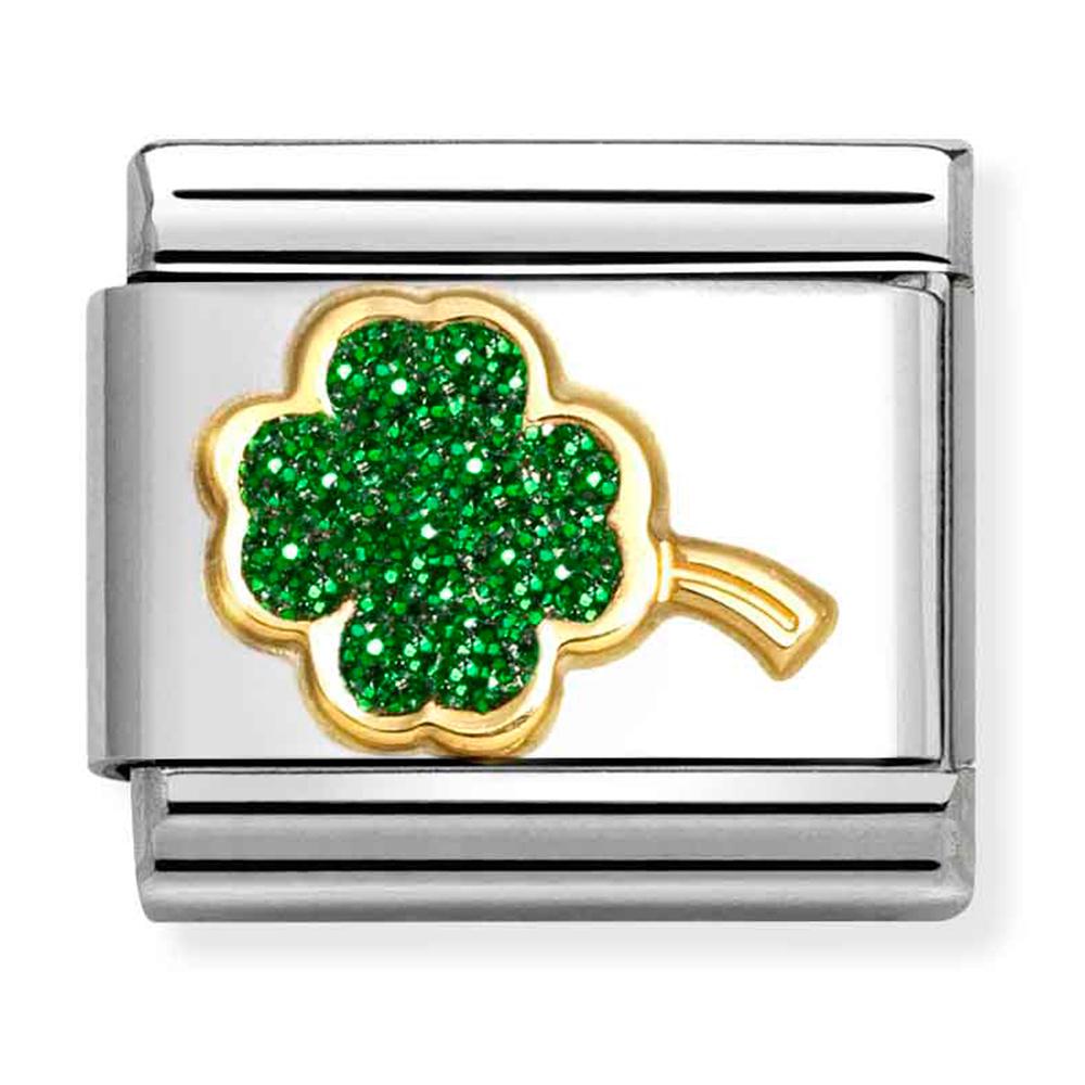 Green Glitter Four Leaf Clover Charm