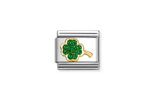 Green Glitter Four Leaf Clover Charm