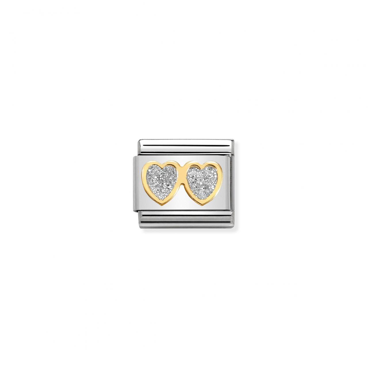 Silver Glitter Double Gold Heart Charm