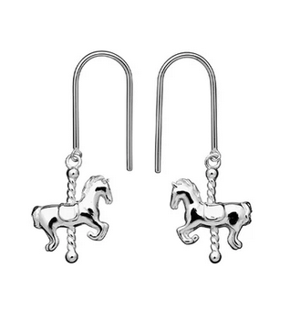 Mini Carousel Horse Earrings Silver