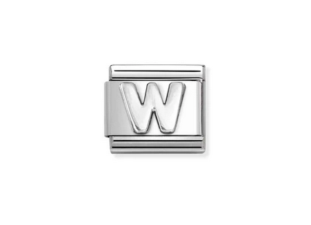Letter W in silver on stainless steel.