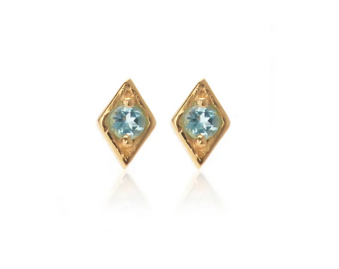 Superfine / Earrings / Keepsake Studs / Blue Topaz + Gold