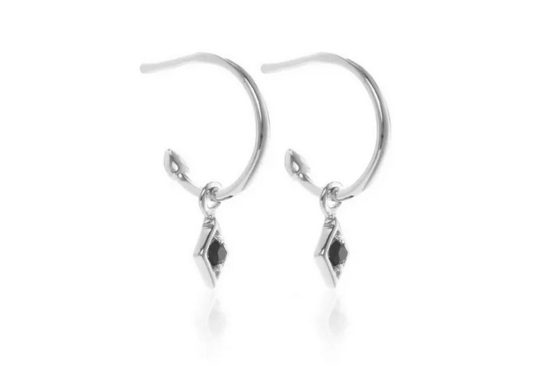 Black spinel gemstone hoop earrings