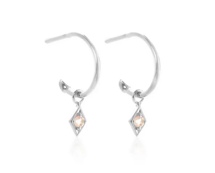Superfine - Earrings - Keepsake Hoop - Rose Quartz + Silver