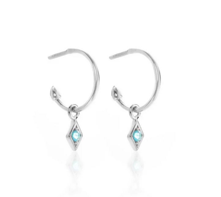 Superfine - Earrings - Keepsake Hoop - Blue Topaz + Silver