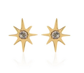 Superfine / Star Studs / Gold + White Topaz