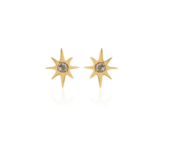 Superfine / Star Studs / Gold + White Topaz