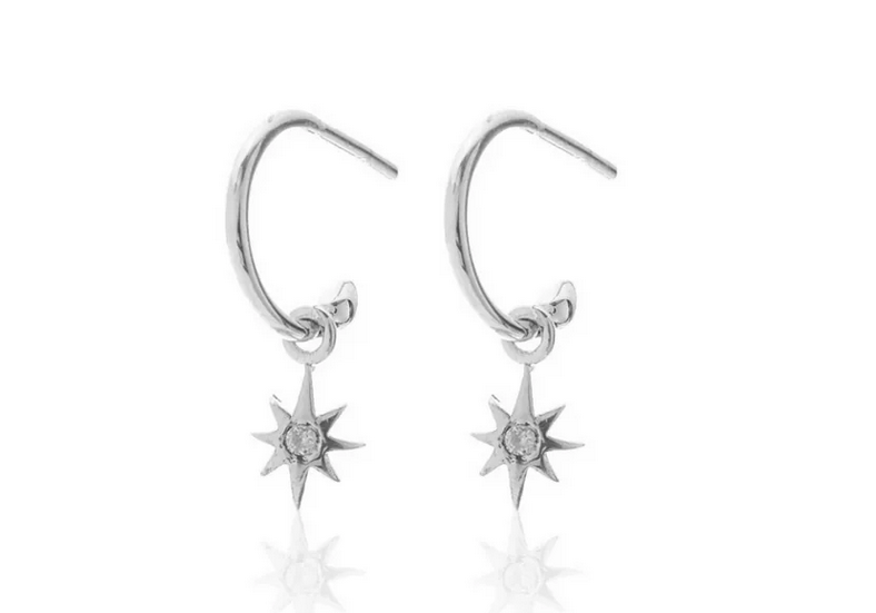 Star hoop earrings with white topaz. - RP