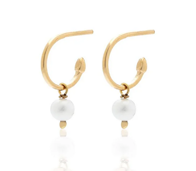 Superfine / Mini Pearl / Hoop Earrings / Pearl + Gold