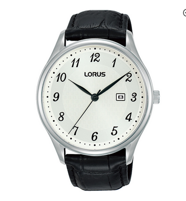 Lorus Stainless Steel Black Leather Analogue Watch