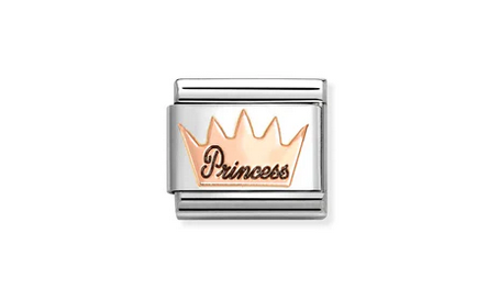 "Princess" Crown symbol in bonded rose gold with black enamel.