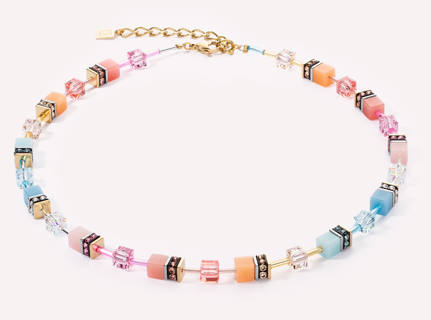 Aqua-apricot Cube necklace