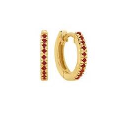 Mini Ruby Huggies - 9ct YG