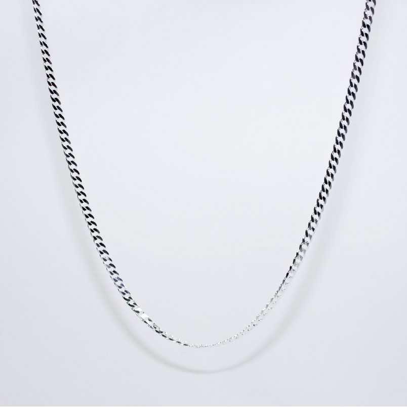 Flat Bevelled Diamond Cut Curb Chain – Sterling Silver – 50cm