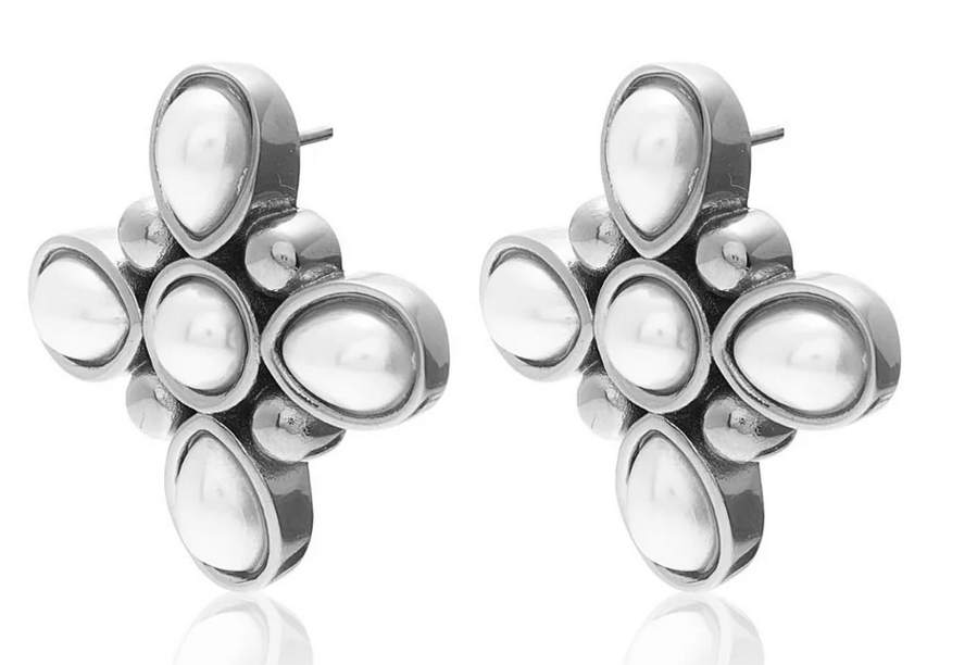 Soleil / Statement Earrings / Faux Pearl + Silver