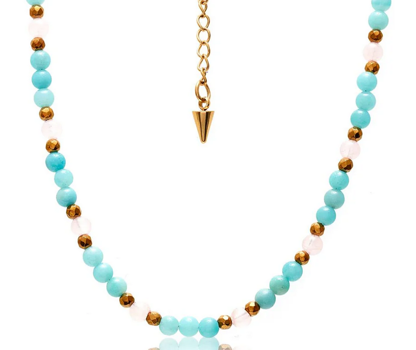 Serenity / Necklace / Amazonite + Rose Quartz + Gold