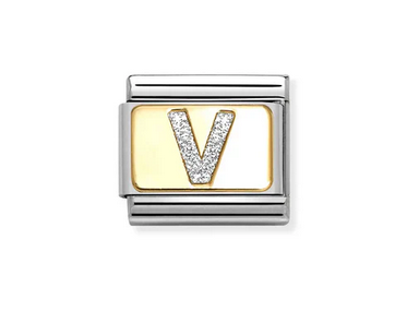 Letter V Gold Glitter Charm