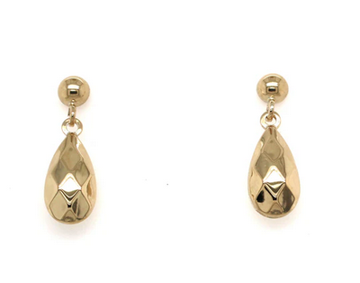 Pear Drop Earrings - Multi Faceted - 9K YG