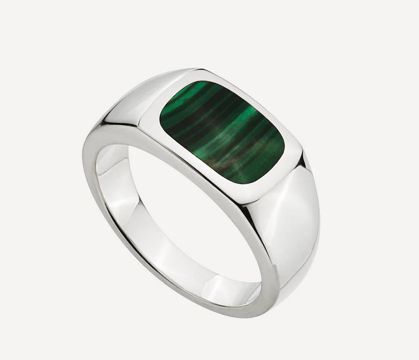 Expedition Men’s Silver Malachite Ring - Size 10
