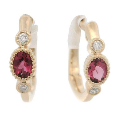 Oval Pink Tourmaline and Diamond Huggies