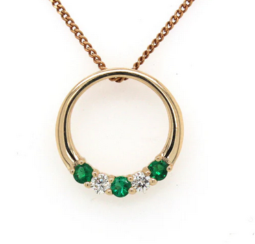 5 Stone Emerald and Diamond Family Pendant - 9ct YG