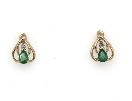Fancy Emerald Pear Shaped Studs - 9YG