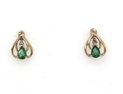 Fancy Emerald Pear Shaped Studs - 9YG