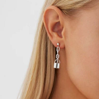 Love Lock Chain Stud Earrings -SS
