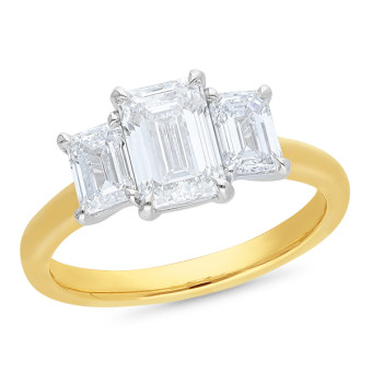 9ct Yellow Gold Lab 3 Stone Diamond Ring - Emerald Cut