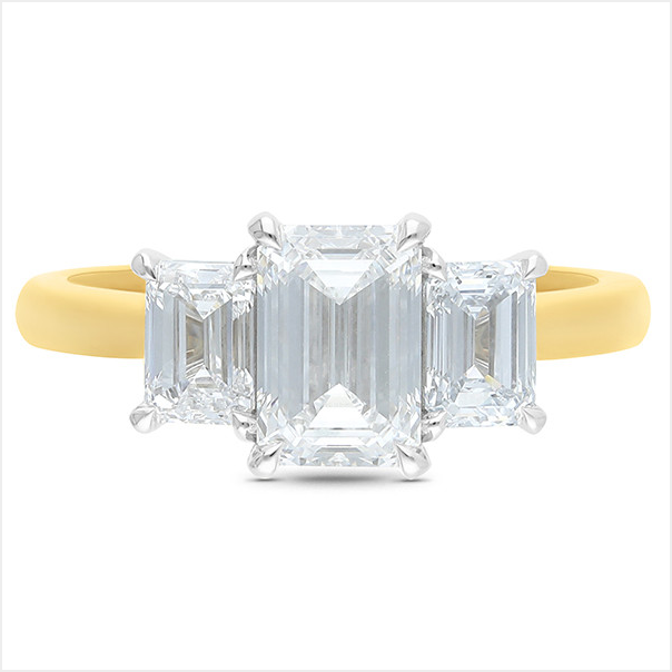 9ct Yellow Gold Lab 3 Stone Diamond Ring - Emerald Cut