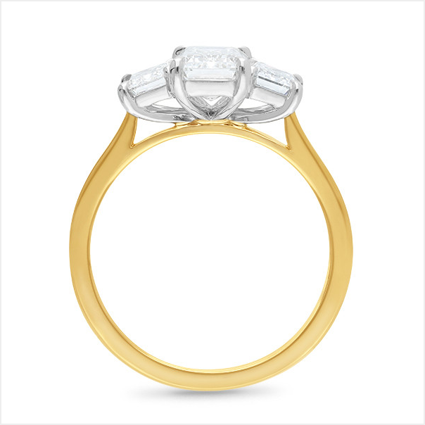 9ct Yellow Gold Lab 3 Stone Diamond Ring - Emerald Cut