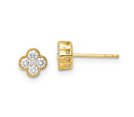 9ct Yellow Gold Lab Diamond Flower Earrings