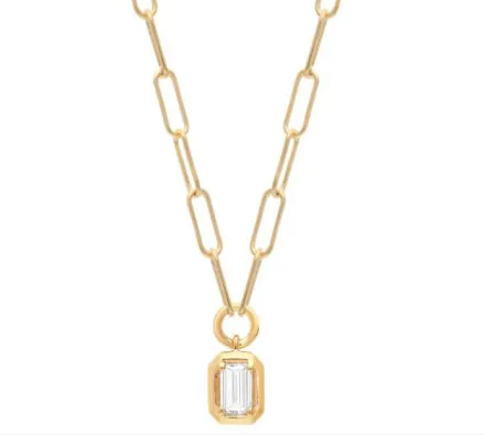 9ct Yellow Gold Lab Emerald Cut Diamond Necklace - 45cm