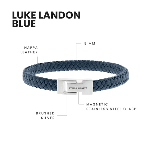 Archie - Blue - Braided Leather Bracelet - Small