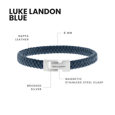 Archie - Blue - Braided Leather Bracelet - Small