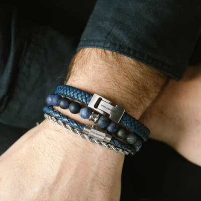 Archie - Blue - Braided Leather Bracelet - Small