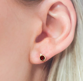 Natural Garnet and Two Natural Diamond January Earrings in Gold.