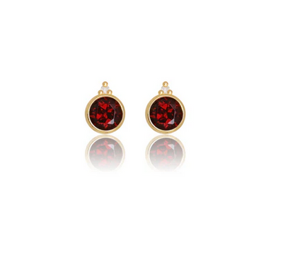 Natural Garnet and Two Natural Diamond January Earrings in Gold.