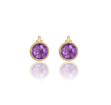 Natural Amethyst and Two Natural Diamond February Earrings in Gold.
