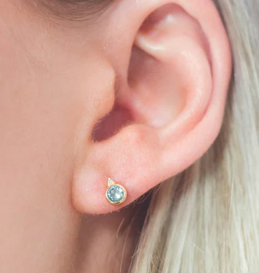 Natural Aquamarine and Two Natural Diamond February Earrings in Gold.