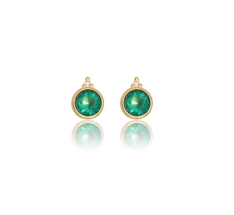 Natural Green Agate and Two Natural Diamond May Earrings in Gold.
