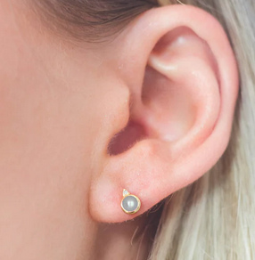 Freshwater Pearl and Two Natural Diamond June Earrings in Gold.