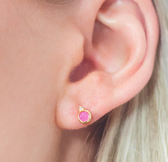 Natural Ruby and Two Natural Diamond July Earrings in Gold.