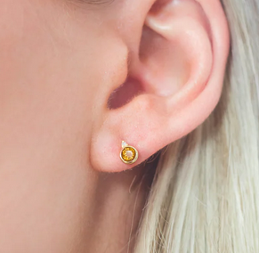 Natural Citrine and Two Natural Diamond November Earrings in Gold.