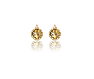 Natural Citrine and Two Natural Diamond November Earrings in Gold.